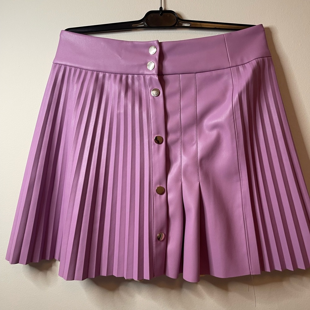 Lavender Pleated Mini Skirt with Button Detail